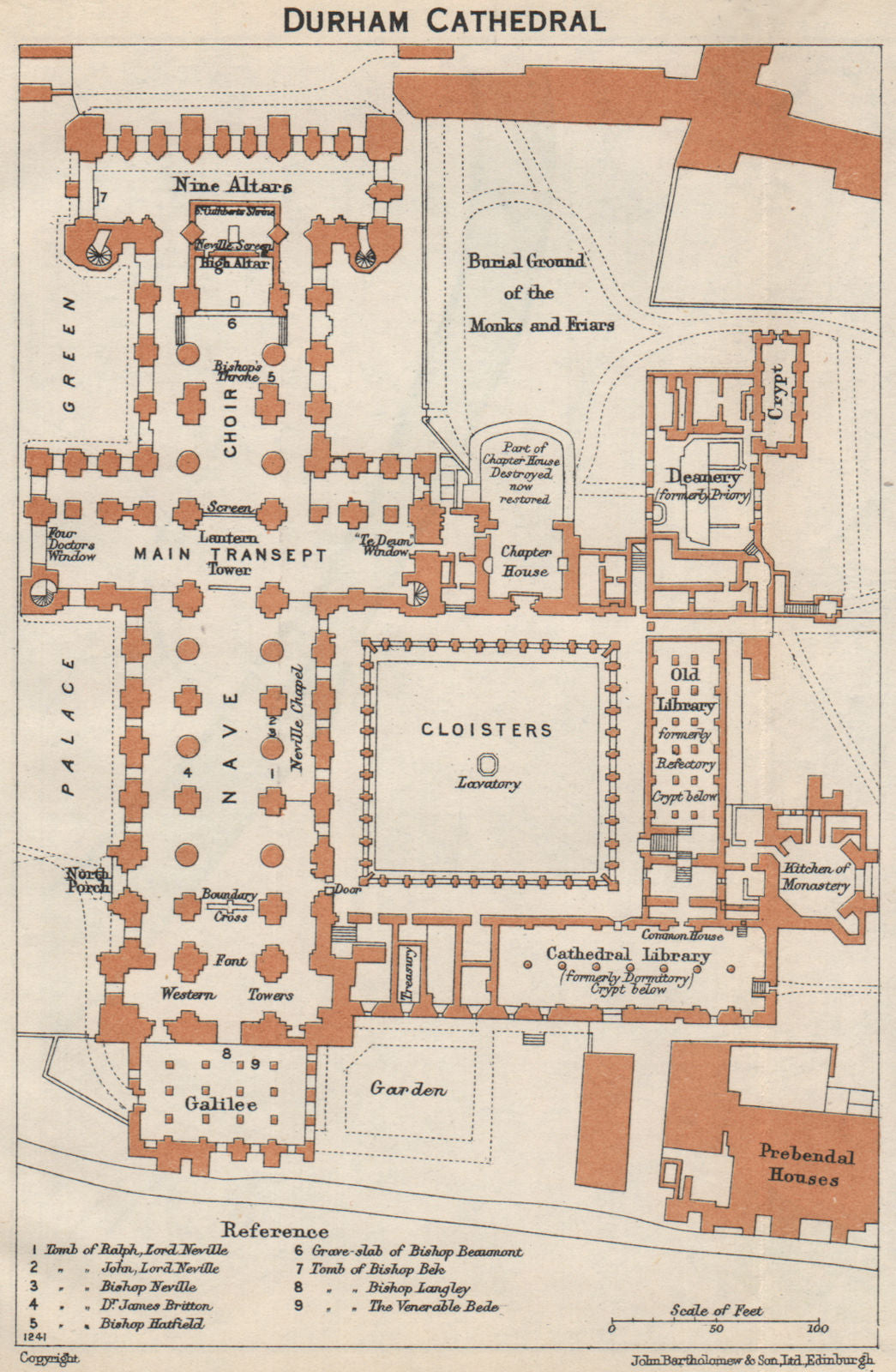 DURHAM cathedral vintage floor plan.  1957 old vintage map chart